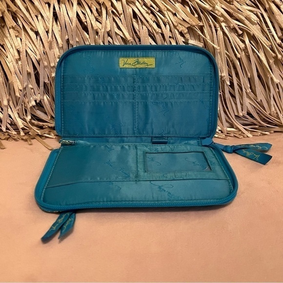 VERA BRADLEY Bermuda Blue Zip Around Wallet Long Green Paisley Retired Travel - Picture 9 of 11